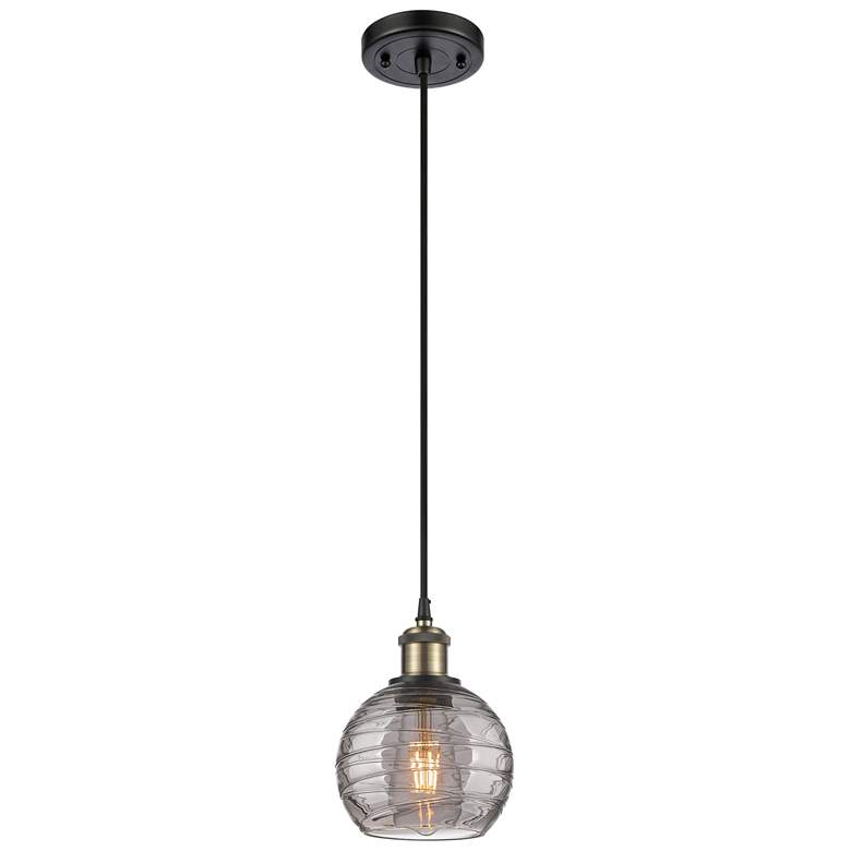 Image 1 Ballston Athens 5.88"W Black Brass Corded Mini Pendant w/ Smoke Swirl