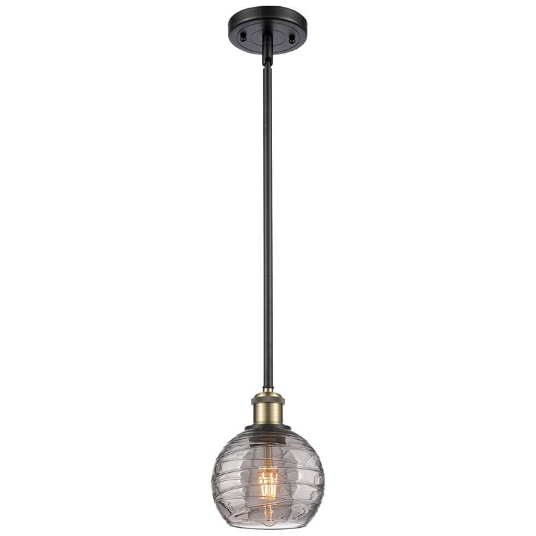 Image 1 Ballston Athens 5.88"W Black Brass Stem Mini Pendant w/ Smoke Swirl Sh