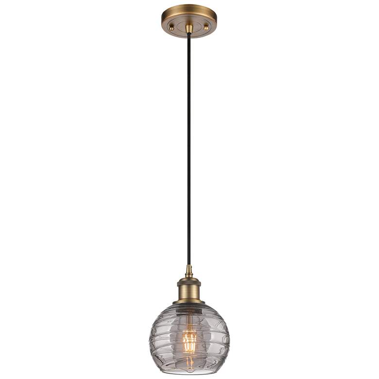 Image 1 Ballston Athens 5.88"W Brushed Brass Cord Mini Pendant w/ Smoke Swirl