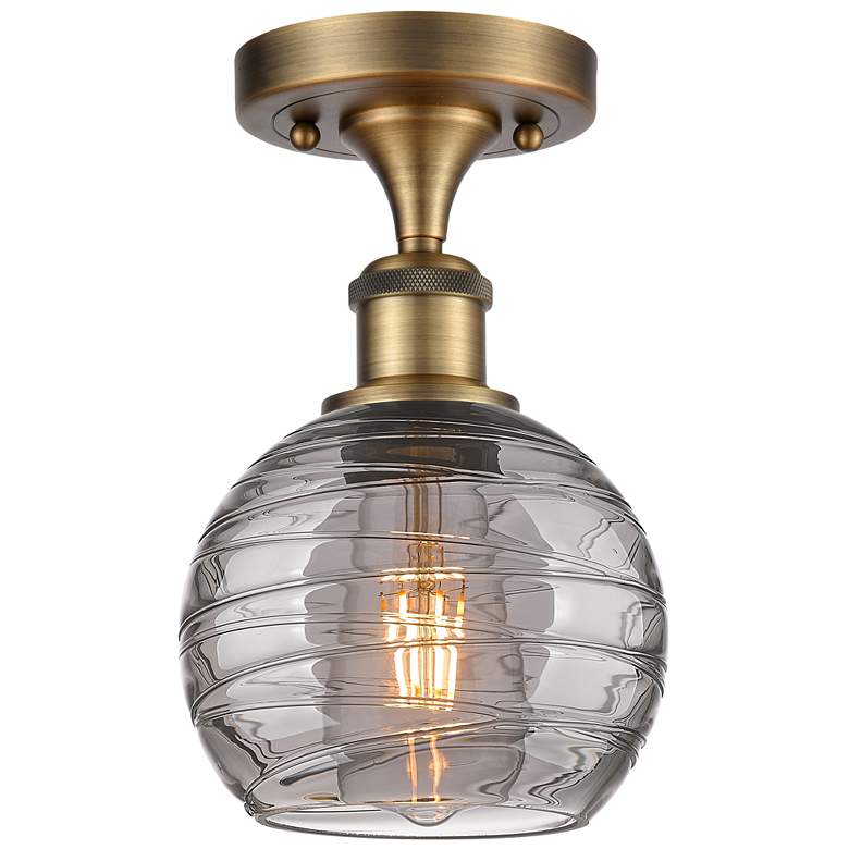 Image 1 Ballston Athens 5.88"W Brushed Brass Semi-Flush Mount w/ Smoke Swirl S
