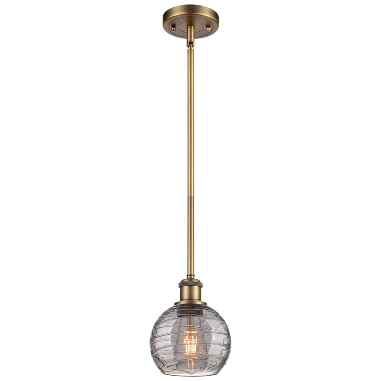Image 1 Ballston Athens 5.88"W Brushed Brass Stem Mini Pendant w/ Smoke Swirl