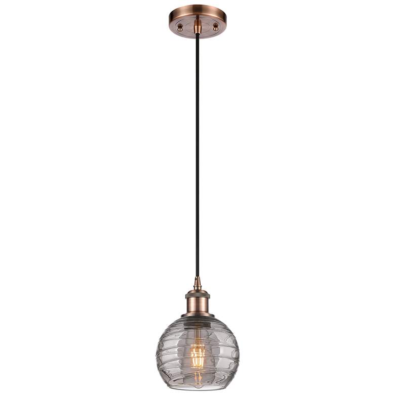 Image 1 Ballston Athens 5.88"W Copper Corded Mini Pendant w/ Smoke Swirl Shade