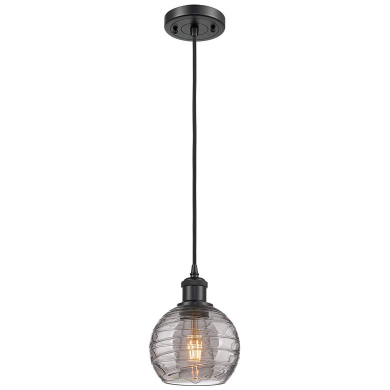 Image 1 Ballston Athens 5.88"W Matte Black Corded Mini Pendant w/ Smoke Swirl