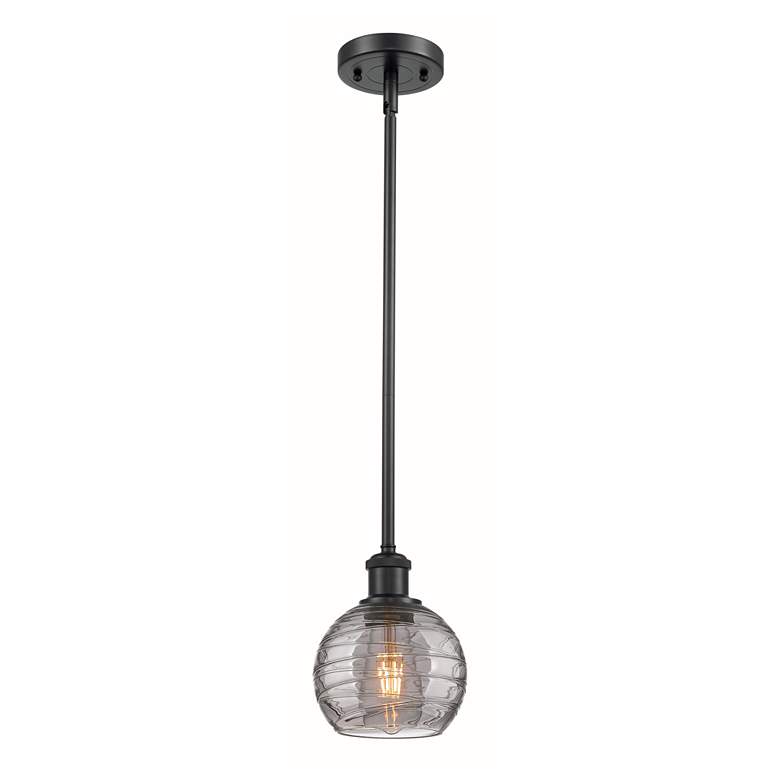 Image 1 Ballston Athens 5.88"W Matte Black Stem Mini Pendant w/ Smoke Swirl Sh