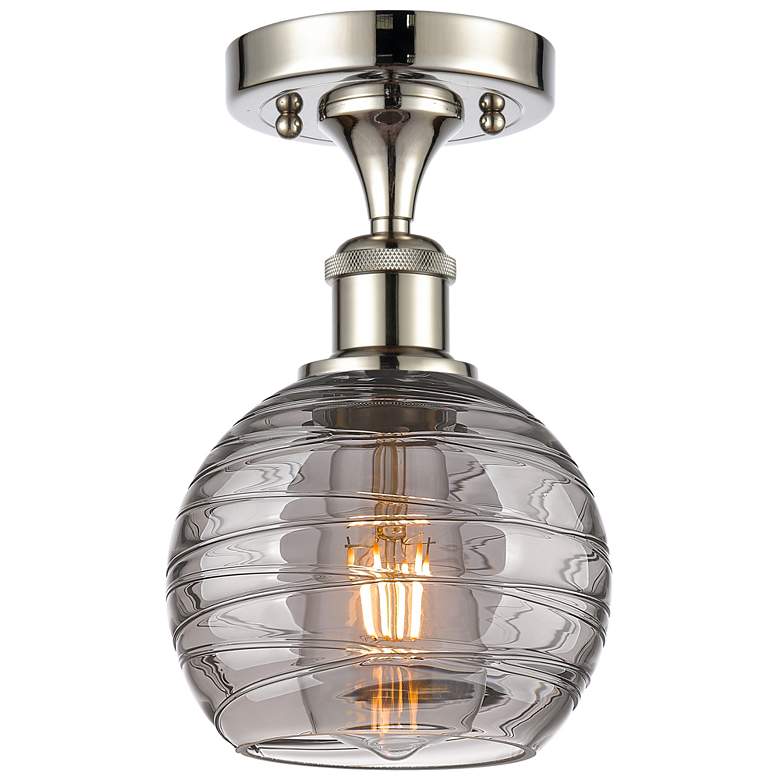 Image 1 Ballston Athens 5.88"W Polished Nickel Semi-Flush w/ Smoke Swirl Shade