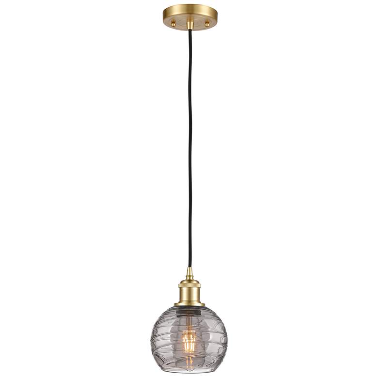 Image 1 Ballston Athens 5.88"W Satin Gold Corded Mini Pendant w/ Smoke Swirl S