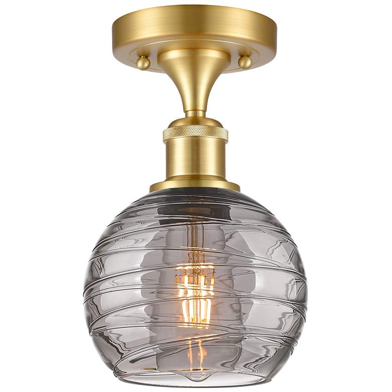 Image 1 Ballston Athens 5.88"W Satin Gold Semi-Flush Mount w/ Smoke Swirl Shad