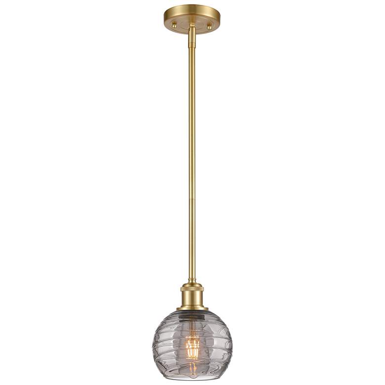 Image 1 Ballston Athens 5.88"W Satin Gold Stemmed Mini Pendant w/ Smoke Swirl