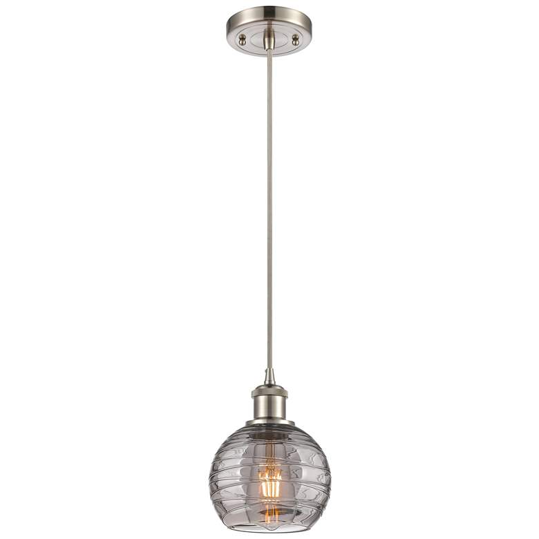 Image 1 Ballston Athens 5.88"W Satin Nickel Cord Mini Pendant w/ Smoke Swirl S