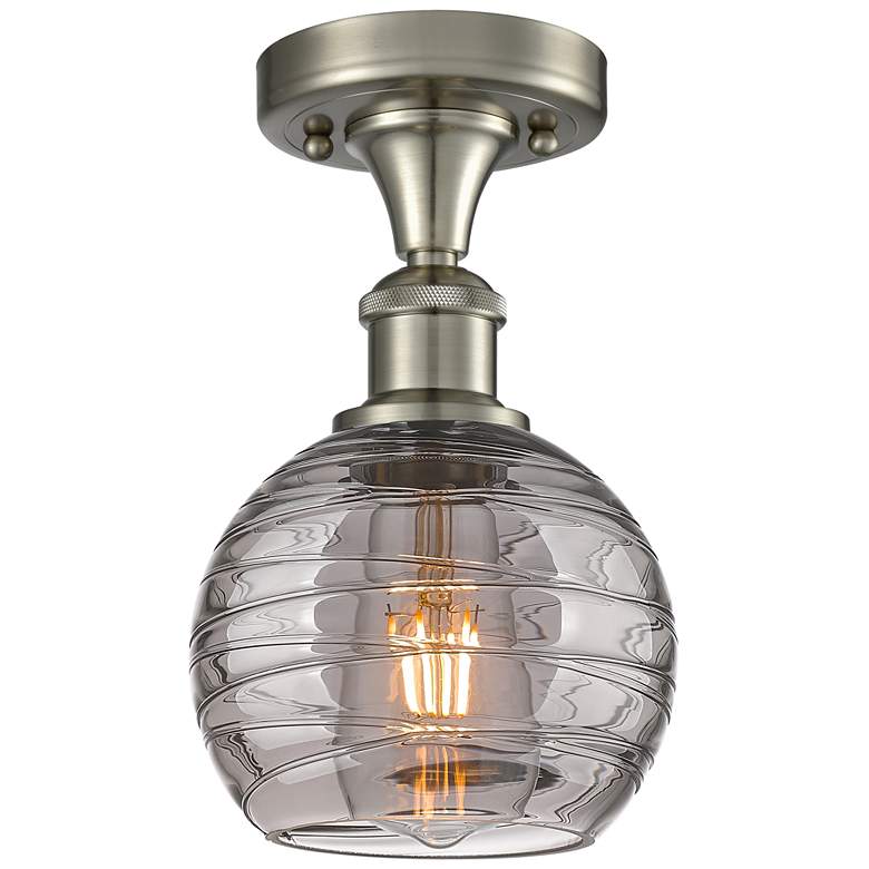 Image 1 Ballston Athens 5.88"W Satin Nickel Semi-Flush Mount w/ Smoke Swirl Sh