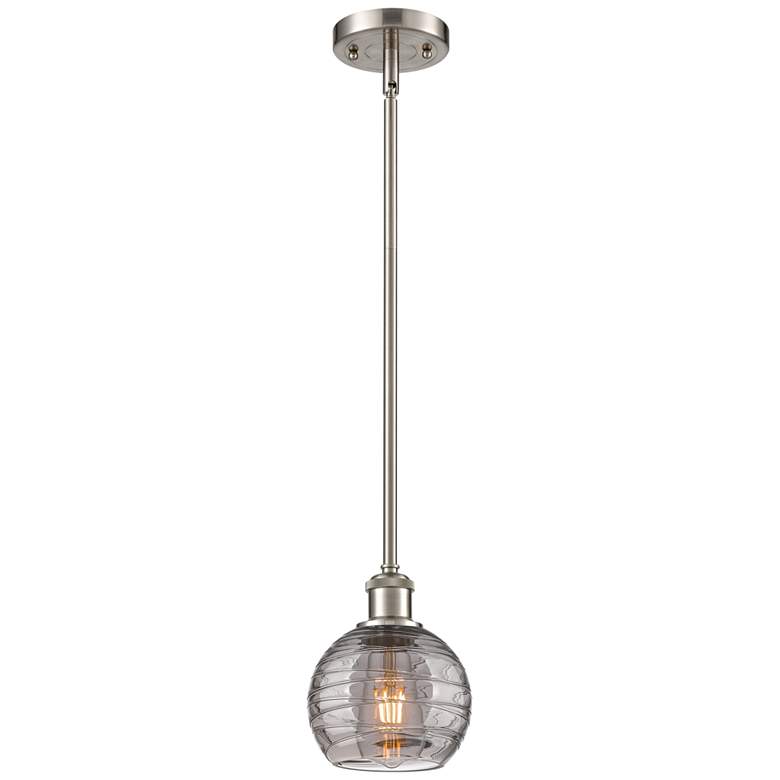 Image 1 Ballston Athens 5.88"W Satin Nickel Stem Mini Pendant w/ Smoke Swirl S