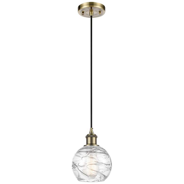 Image 1 Ballston Athens 6" Antique Brass Corded Mini Pendant w/ Deco Swirl Sha