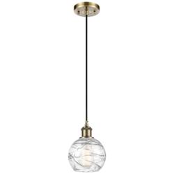 Ballston Athens 6" Antique Brass Corded Mini Pendant w/ Deco Swirl Sha