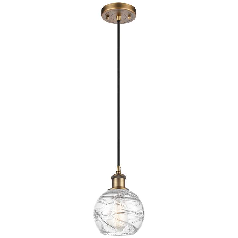 Image 1 Ballston Athens 6" Brushed Brass Corded Mini Pendant w/ Deco Swirl Sha