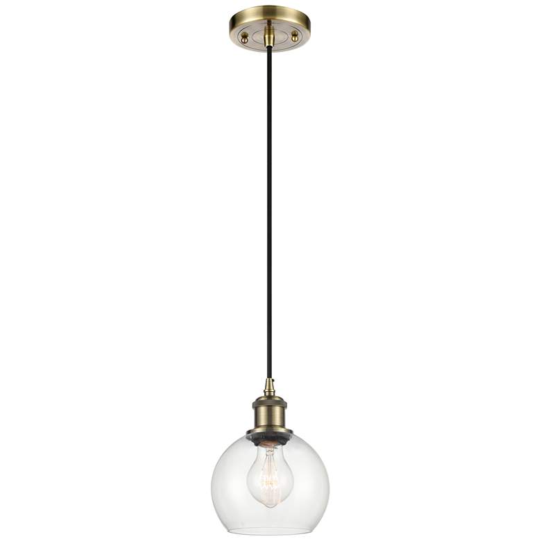 Image 1 Ballston Athens 6" LED Mini Pendant - Antique Brass - Clear Shade