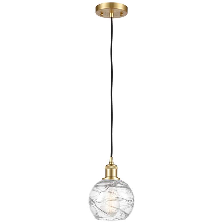 Image 1 Ballston Athens 6" Satin Gold Corded Mini Pendant w/ Clear Deco Swirl