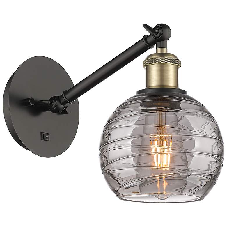 Image 1 Ballston Athens 8.13"H Black Brass Adjustable Sconce w/ Smoke Swirl Sh
