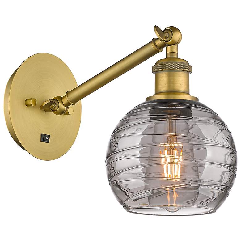 Image 1 Ballston Athens 8.13"H Brushed Brass Adjustable Sconce w/ Smoke Swirl