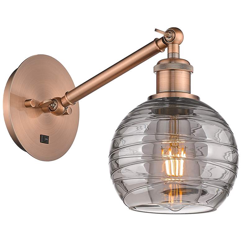 Image 1 Ballston Athens 8.13"H Copper Adjustable Sconce w/ Smoke Swirl Shade