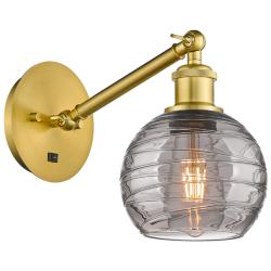Ballston Athens 8.13"H Gold Adjustable Sconce w/ Smoke Swirl Shade
