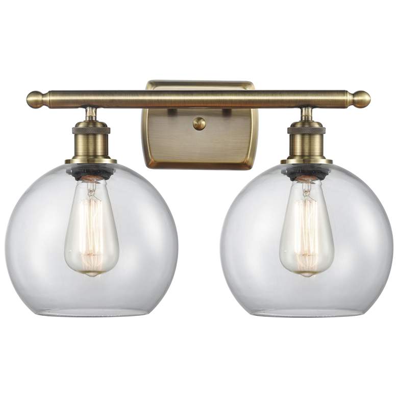 Image 1 Ballston Athens 8" 2 Light 18" Bath Light - Antique Brass - Clear