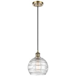 Ballston Athens 8" Antique Brass Corded Mini Pendant w/ Deco Swirl Sha