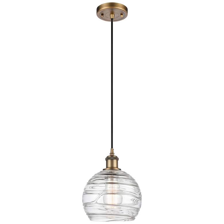 Image 1 Ballston Athens 8" Brushed Brass Corded Mini Pendant w/ Deco Swirl Sha