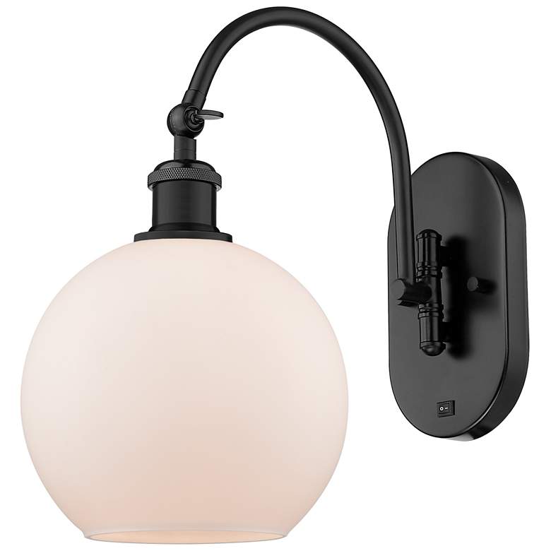 Image 1 Ballston Athens 8" Incandescent Sconce- Matte Black Finish - White Sha