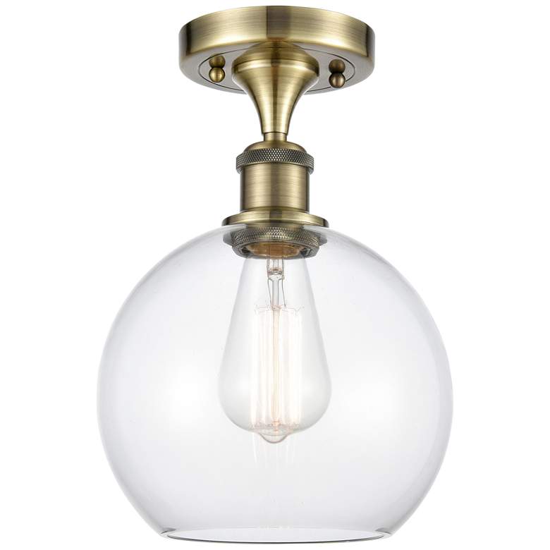 Image 1 Ballston Athens 8" LED Semi-Flush Mount - Antique Brass - Clear Shade