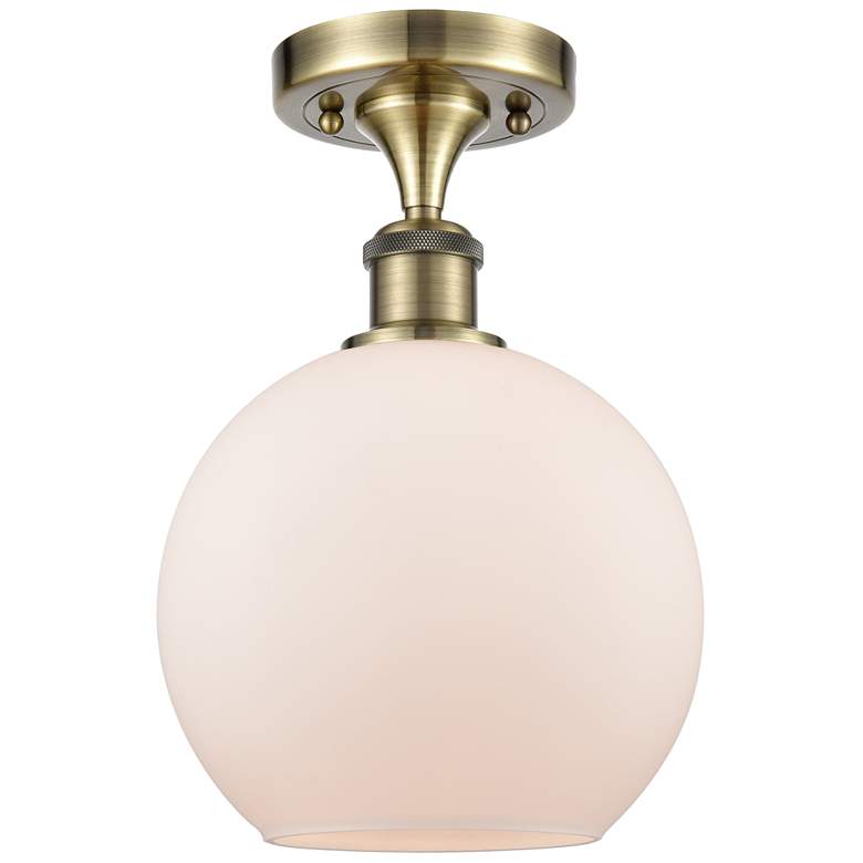 Image 1 Ballston Athens  8" Semi-Flush Mount - Antique Brass - Matte White Sha