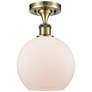 Ballston Athens  8" Semi-Flush Mount - Antique Brass - Matte White Sha