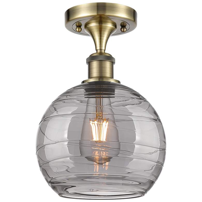 Image 1 Ballston Athens 8"W Antique Brass Semi-Flush Mount w/ Smoke Swirl Shad