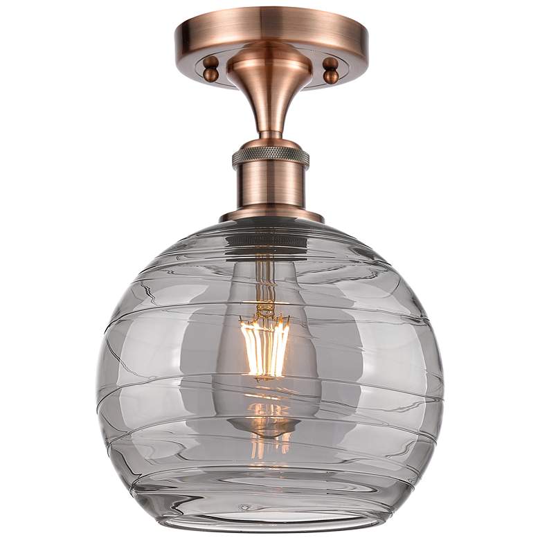 Image 1 Ballston Athens 8"W Antique Copper Semi-Flush Mount w/ Smoke Swirl Sha