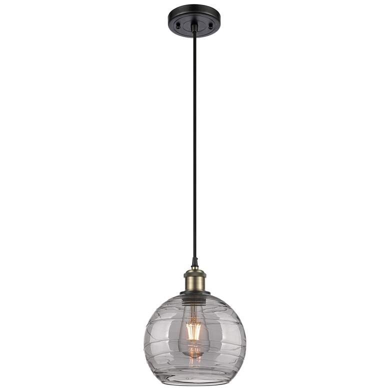 Image 1 Ballston Athens 8"W Black Brass Corded Mini Pendant w/ Smoke Swirl Sha