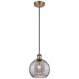 Image1 of Ballston Athens 8"W Brushed Brass Corded Mini Pendant w/ Smoke Swirl S