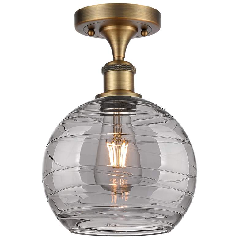 Image 1 Ballston Athens 8"W Brushed Brass Semi-Flush Mount w/ Smoke Swirl Shad