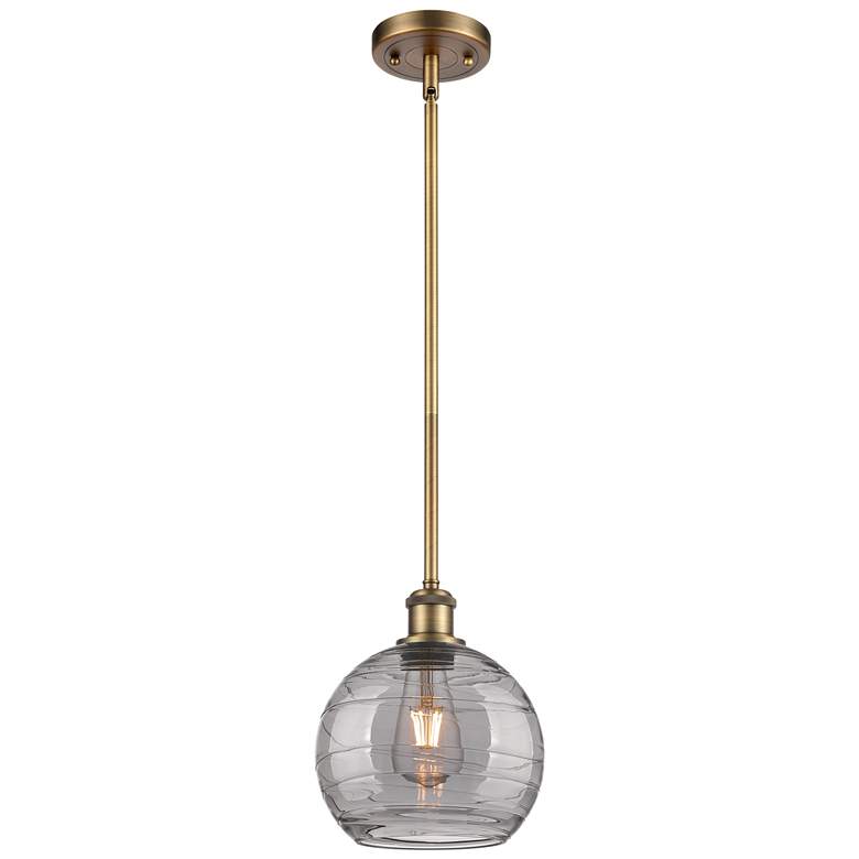 Image 1 Ballston Athens 8"W Brushed Brass Stemmed Mini Pendant w/ Smoke Swirl