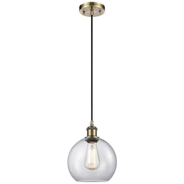 Image 1 Ballston Athens 8"W Cord Hung Antique Brass Mini Pendant w/ Clear Shad