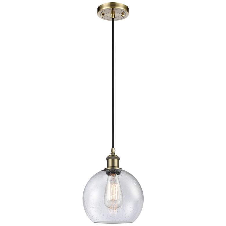 Image 1 Ballston Athens 8"W Cord Hung Antique Brass Mini Pendant w/ Seedy Shad