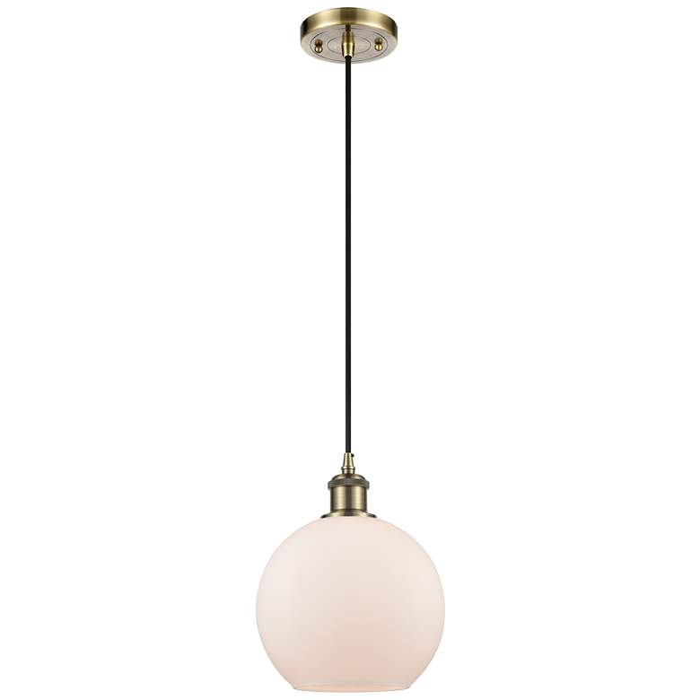 Image 1 Ballston Athens 8"W Cord Hung Antique Brass Mini Pendant w/ White Shad