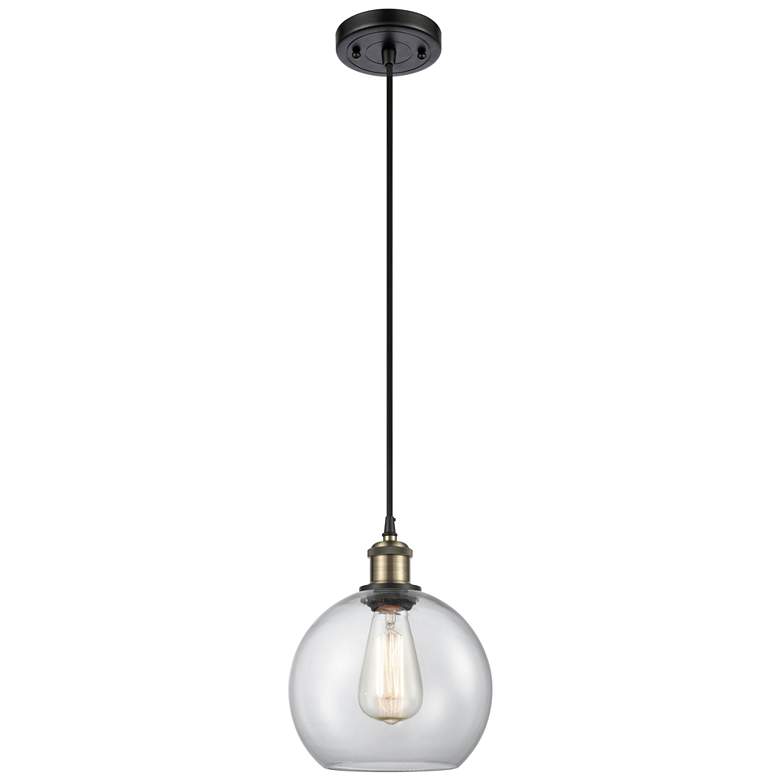 Image 1 Ballston Athens 8"W Cord Hung Black Brass Mini Pendant w/ Clear Shade