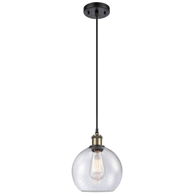 Image 1 Ballston Athens 8"W Cord Hung Black Brass Mini Pendant w/ Seedy Shade
