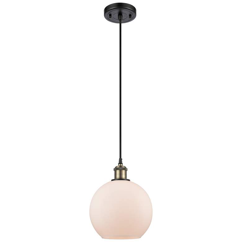 Image 1 Ballston Athens 8"W Cord Hung Black Brass Mini Pendant w/ White Shade