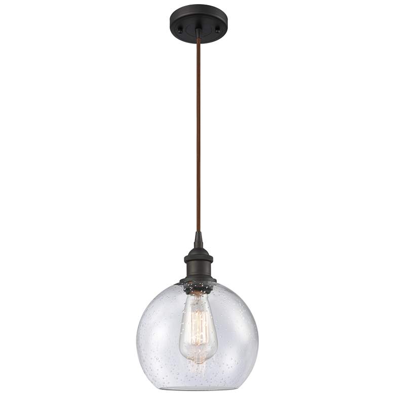 Image 1 Ballston Athens 8"W Cord Hung Bronze Mini Pendant w/ Seedy Shade