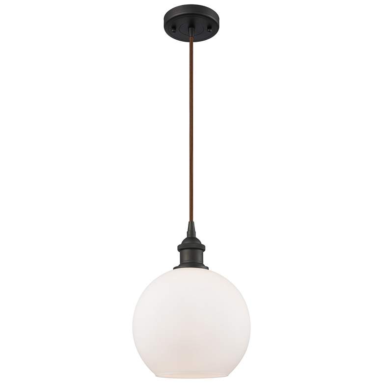 Image 1 Ballston Athens 8"W Cord Hung Bronze Mini Pendant w/ White Shade
