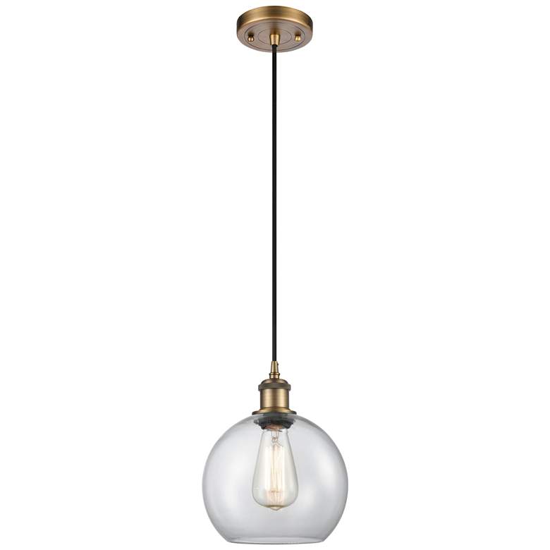 Image 1 Ballston Athens 8"W Cord Hung Brushed Brass Mini Pendant w/ Clear Shad