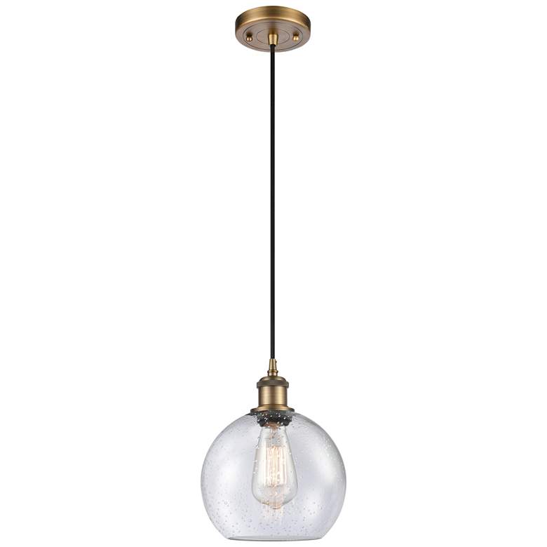 Image 1 Ballston Athens 8"W Cord Hung Brushed Brass Mini Pendant w/ Seedy Shad
