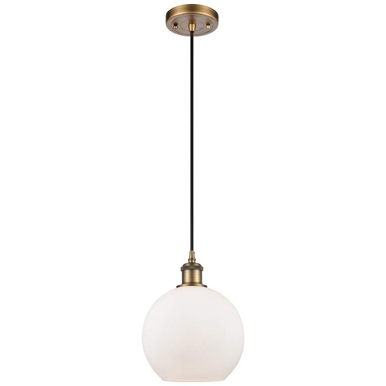 Image 1 Ballston Athens 8"W Cord Hung Brushed Brass Mini Pendant w/ White Shad