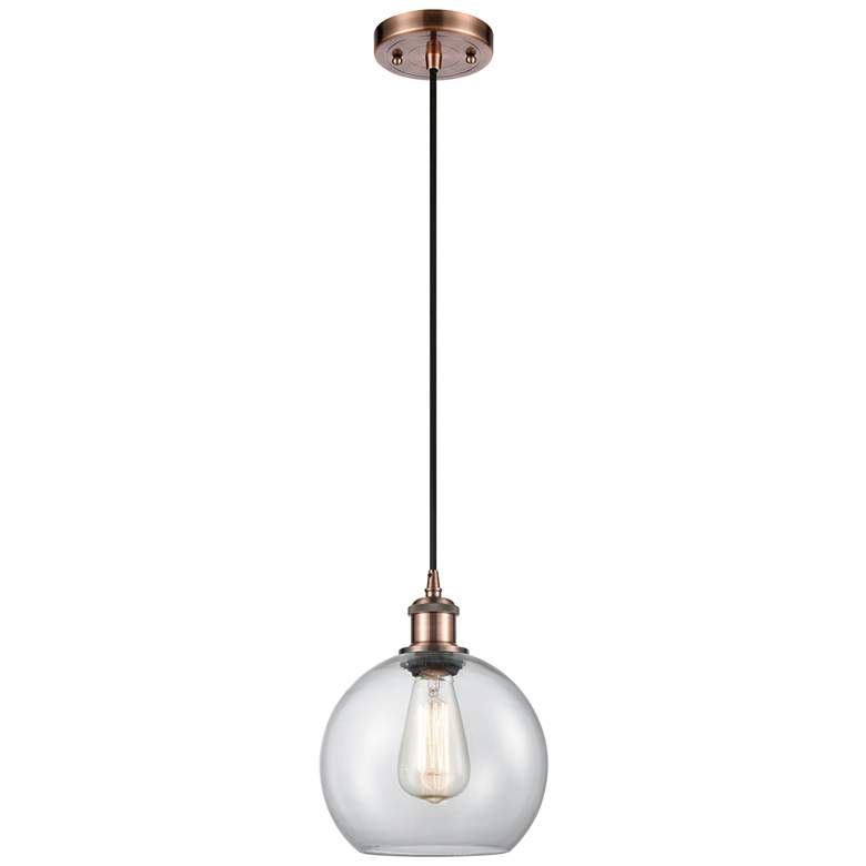 Image 1 Ballston Athens 8"W Cord Hung Copper Mini Pendant w/ Clear Shade