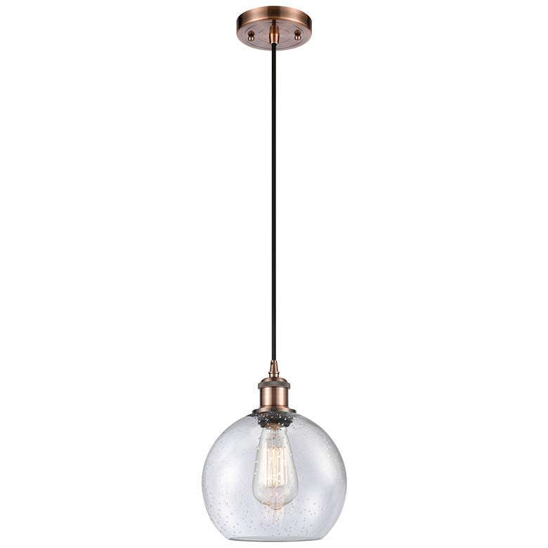 Image 1 Ballston Athens 8"W Cord Hung Copper Mini Pendant w/ Seedy Shade